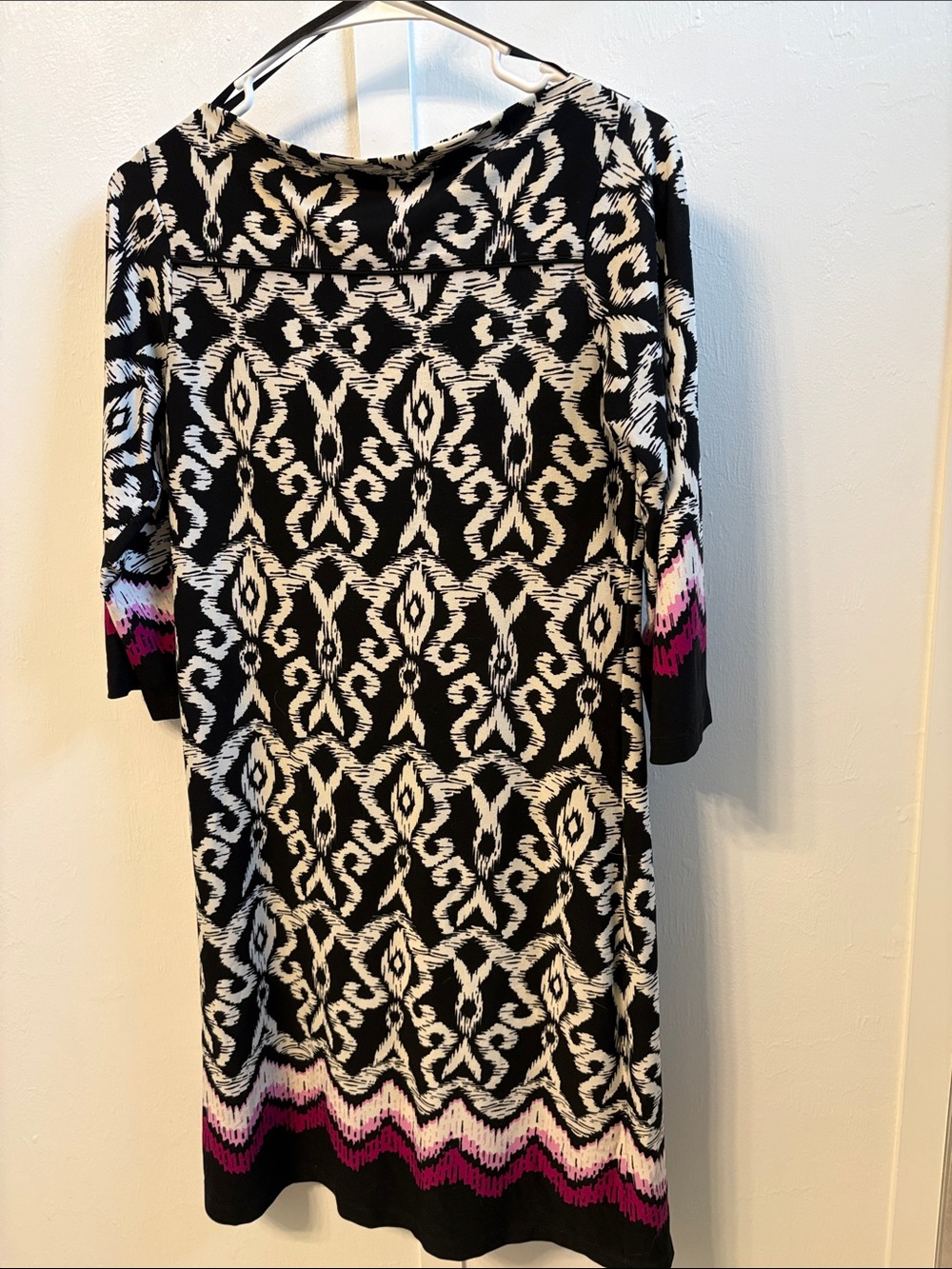 Enfocus Studio Black & White Midi Dress with Pink Hem and Sleeve Detail
